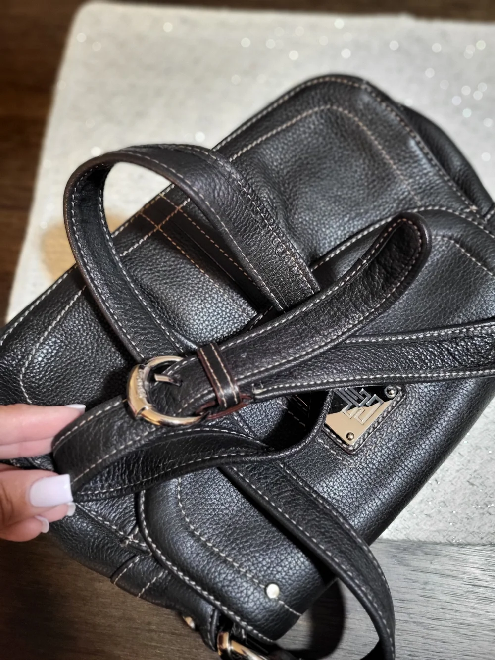 Tignanello Black Leather Crossbody with Gold Hardware